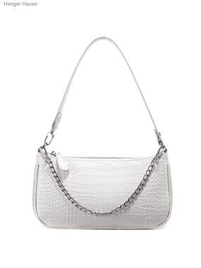PU Leather Shoulder Bag with Croc Pattern, Small Tote for Women